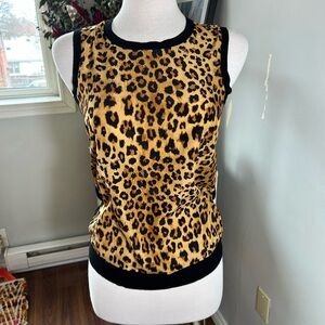 Alfred Sung Leopard Print Satin Front Mixed Media Tank Top S